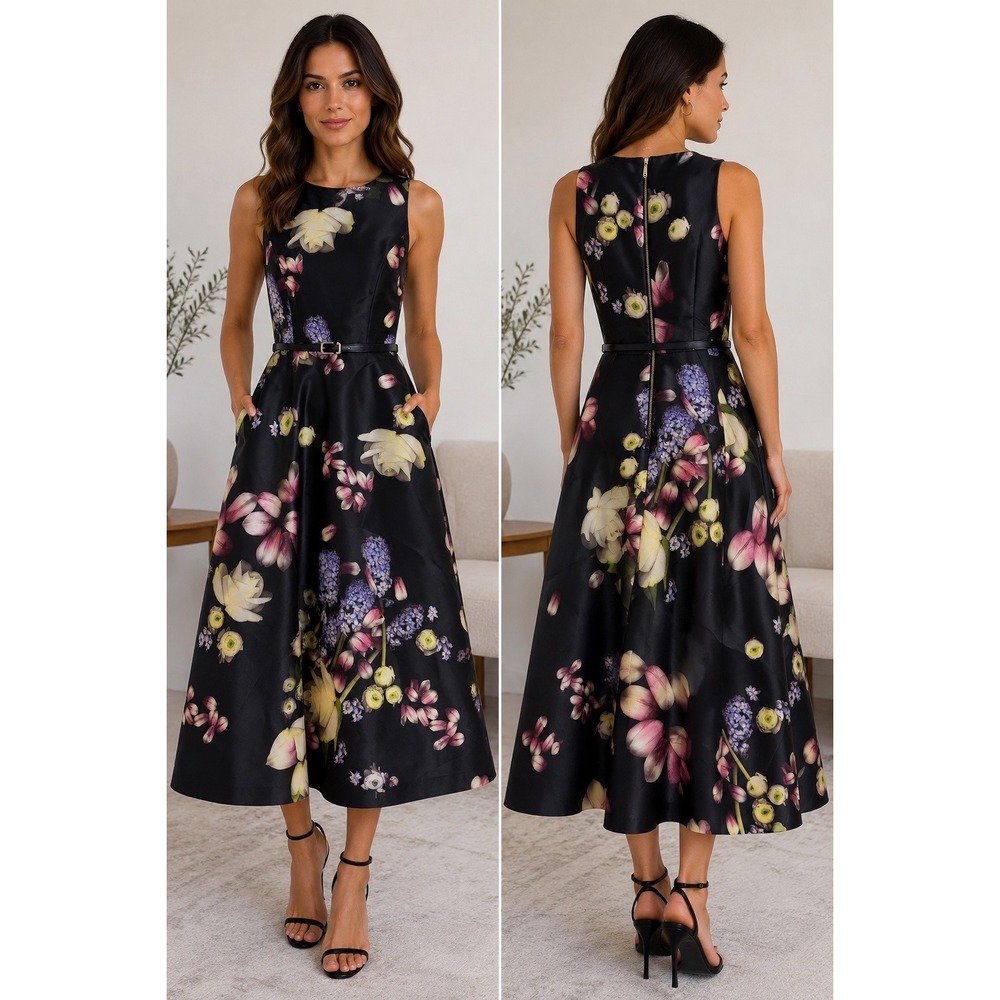 Ted Baker Black Floral Midi Dress